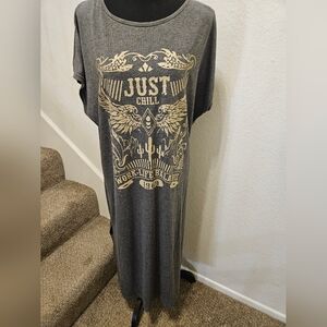 SHEIN Gray Maxi Dress with Gold Graphic